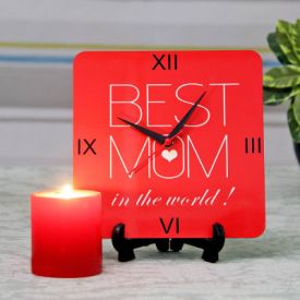 Wooden Best Mom Clock with Red Candle